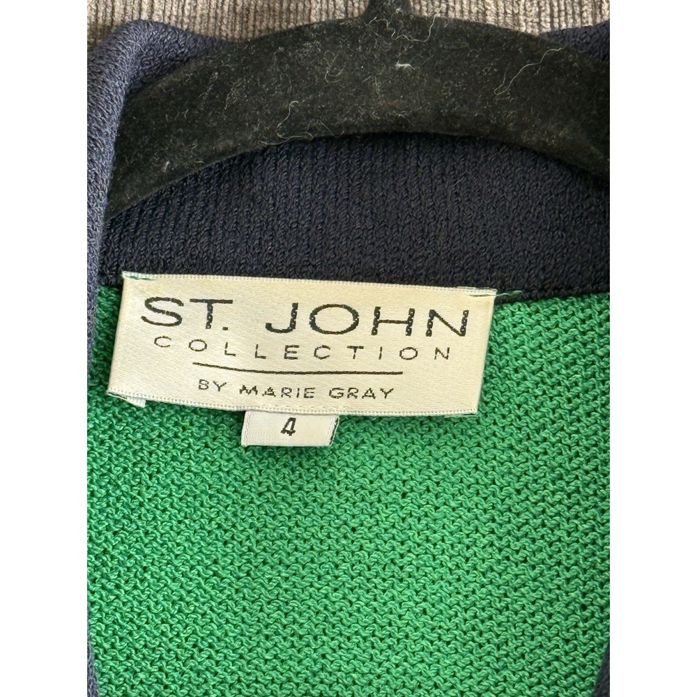 ST. JOHN Women's Size 4 Kelly Green W/ Navy Accents Short Knit Blazer Jacket EUC - Picture 4 of 10